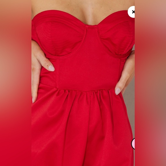 PLT Size 4 Red Satin Bandeau Cup Detail Wide Leg Jumpsuit - Picture 4 of 4